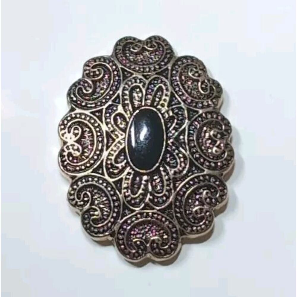 Vtg Le Bouton Shank Button Black & Antique Gold 1.25" 32mm #756 NIP